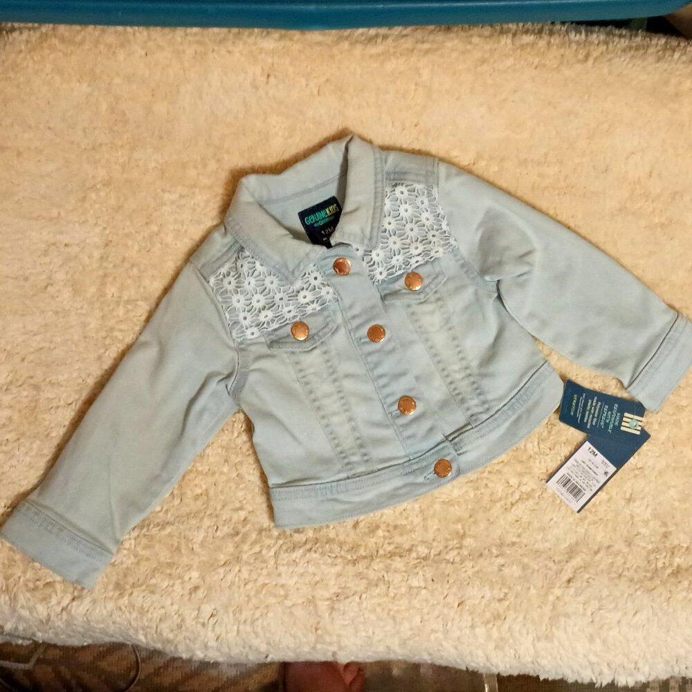 NWT ~Genuine Kids, from Oshkosh, Light Denim Jacket w/ Lace Accents (12 Months)